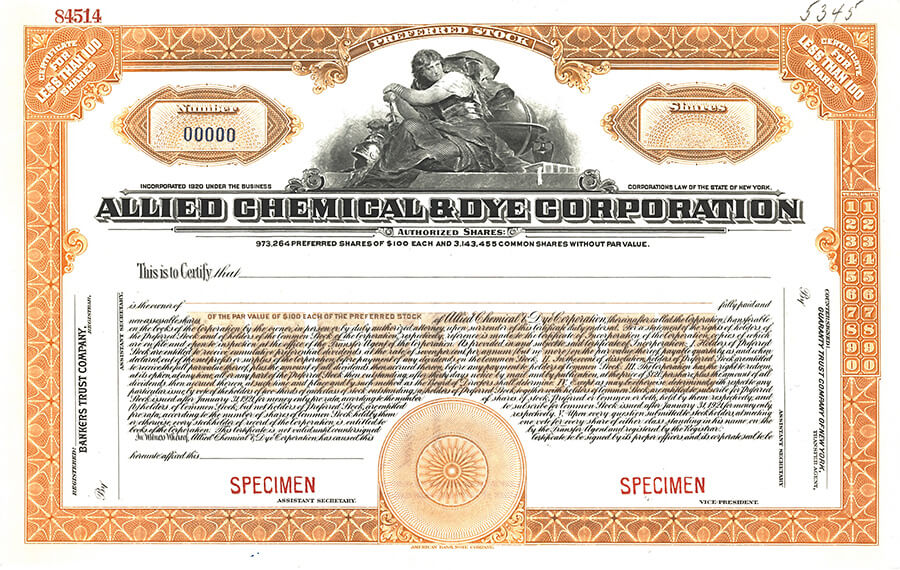 Allied Chemical and Dye Corporation Certificate